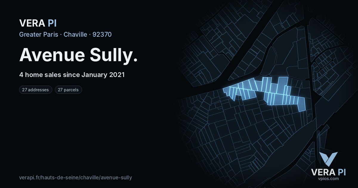 Avenue Sully, Chaville at night – every parcel coloured by the prices around it, the street's own parcels lit