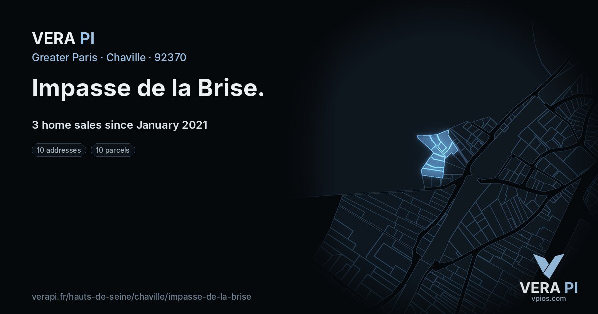 Impasse de la Brise, Chaville at night – every parcel coloured by the prices around it, the street's own parcels lit