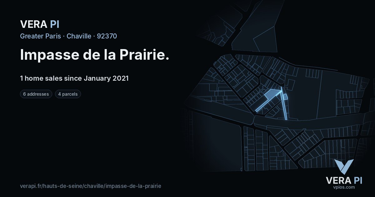 Impasse de la Prairie, Chaville at night – every parcel coloured by the prices around it, the street's own parcels lit