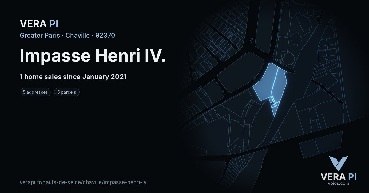 Impasse Henri IV, Chaville at night – every parcel coloured by the prices around it, the street's own parcels lit