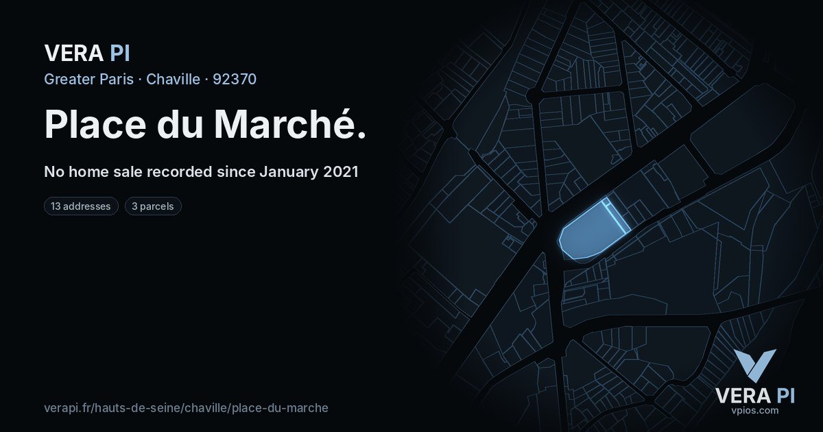 Place du Marché, Chaville at night – every parcel coloured by the prices around it, the street's own parcels lit