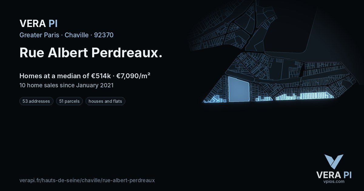 Rue Albert Perdreaux, Chaville at night – every parcel coloured by the prices around it, the street's own parcels lit