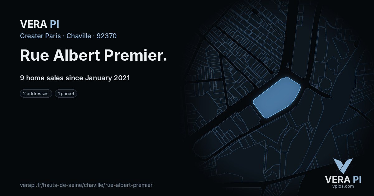 Rue Albert Premier, Chaville at night – every parcel coloured by the prices around it, the street's own parcels lit
