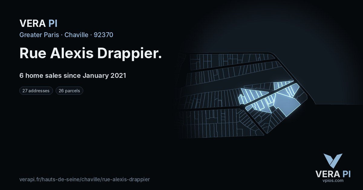 Rue Alexis Drappier, Chaville at night – every parcel coloured by the prices around it, the street's own parcels lit