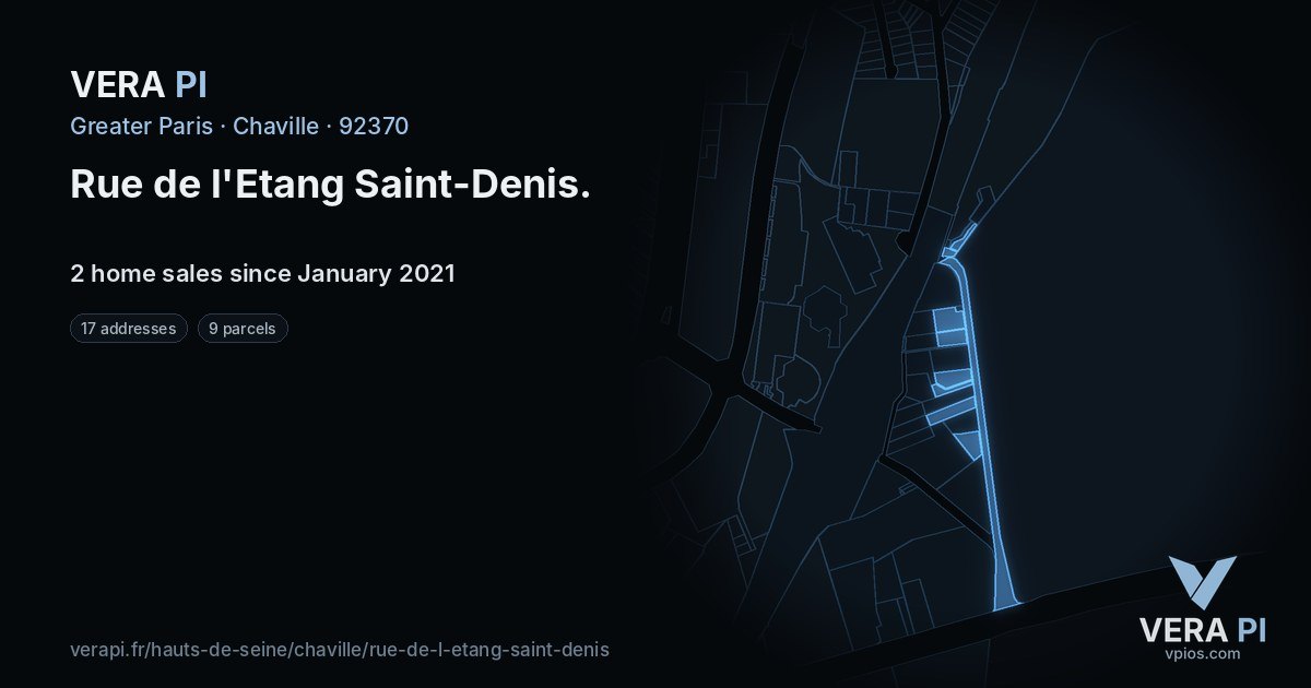 Rue de l'Etang Saint-Denis, Chaville at night – every parcel coloured by the prices around it, the street's own parcels lit