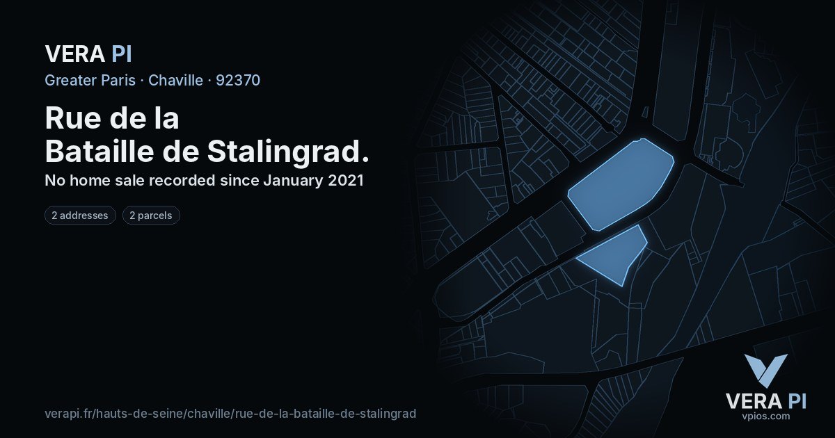Rue de la Bataille de Stalingrad, Chaville at night – every parcel coloured by the prices around it, the street's own parcels lit