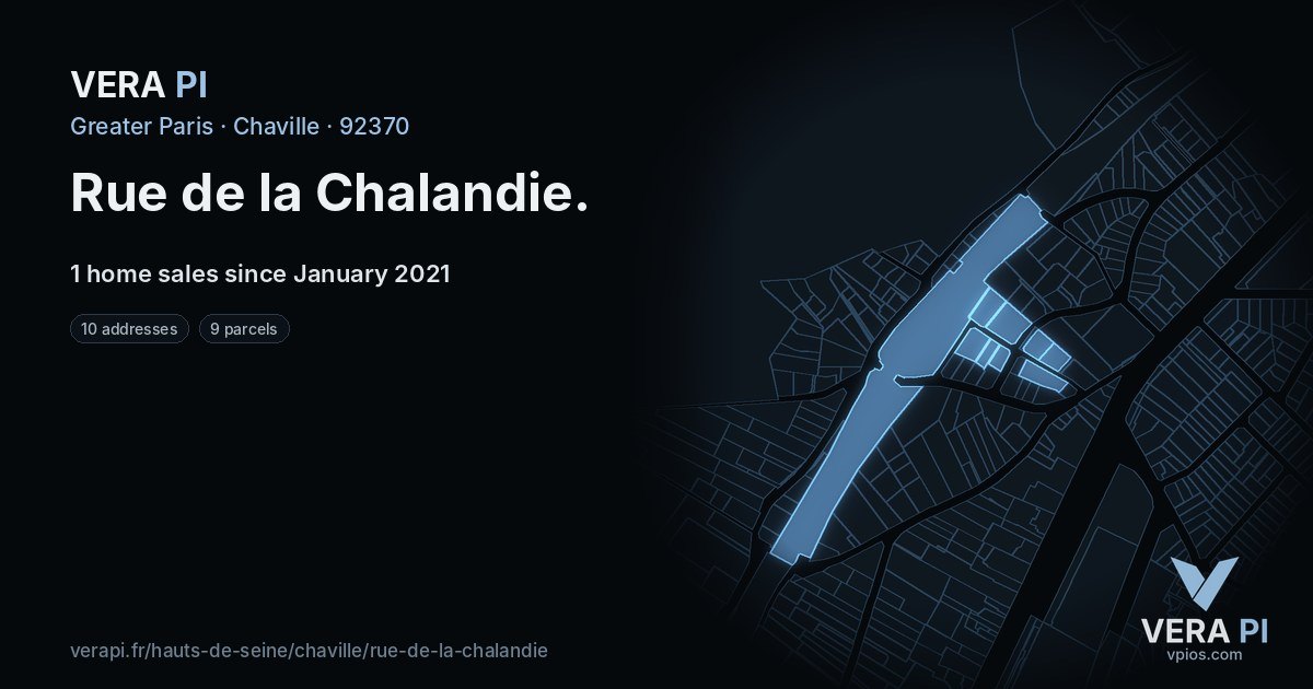 Rue de la Chalandie, Chaville at night – every parcel coloured by the prices around it, the street's own parcels lit