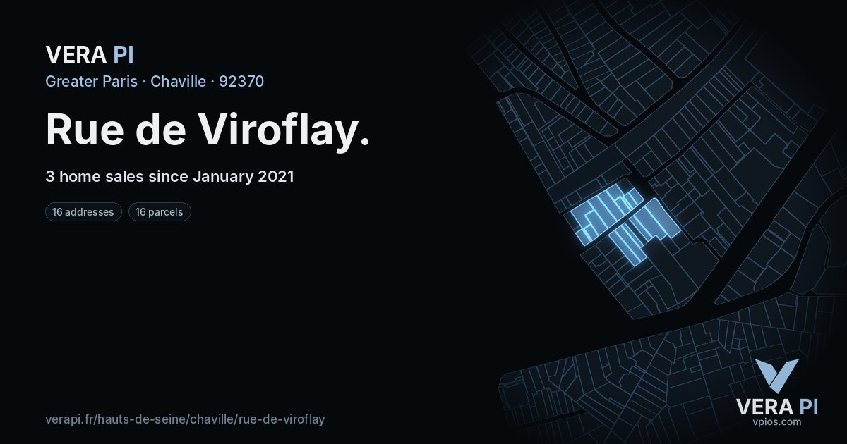Rue de Viroflay, Chaville at night – every parcel coloured by the prices around it, the street's own parcels lit