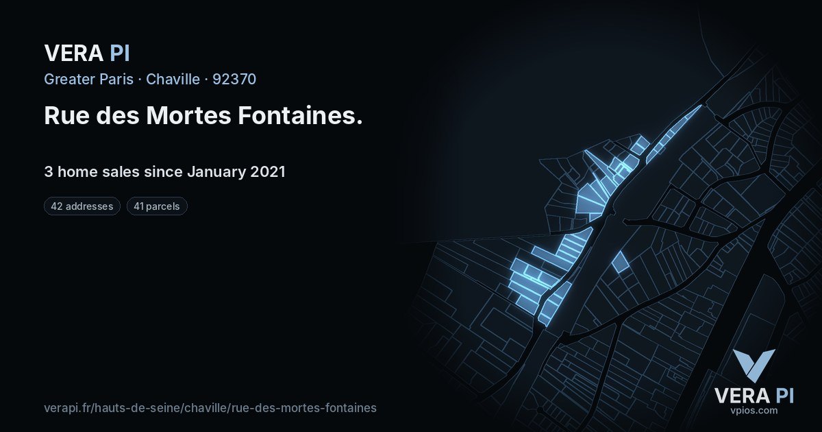 Rue des Mortes Fontaines, Chaville at night – every parcel coloured by the prices around it, the street's own parcels lit