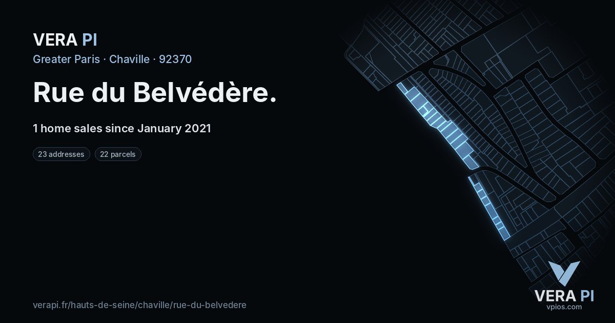 Rue du Belvédère, Chaville at night – every parcel coloured by the prices around it, the street's own parcels lit