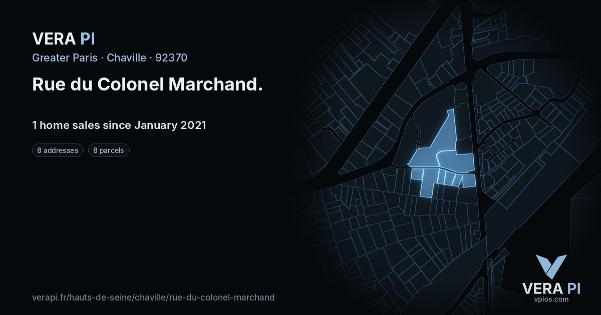 Rue du Colonel Marchand, Chaville at night – every parcel coloured by the prices around it, the street's own parcels lit