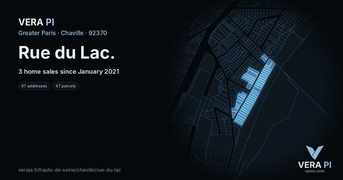 Rue du Lac, Chaville at night – every parcel coloured by the prices around it, the street's own parcels lit