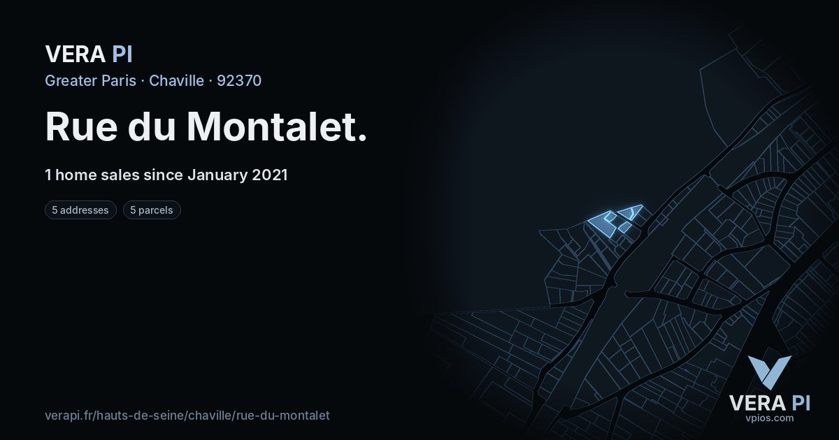 Rue du Montalet, Chaville at night – every parcel coloured by the prices around it, the street's own parcels lit