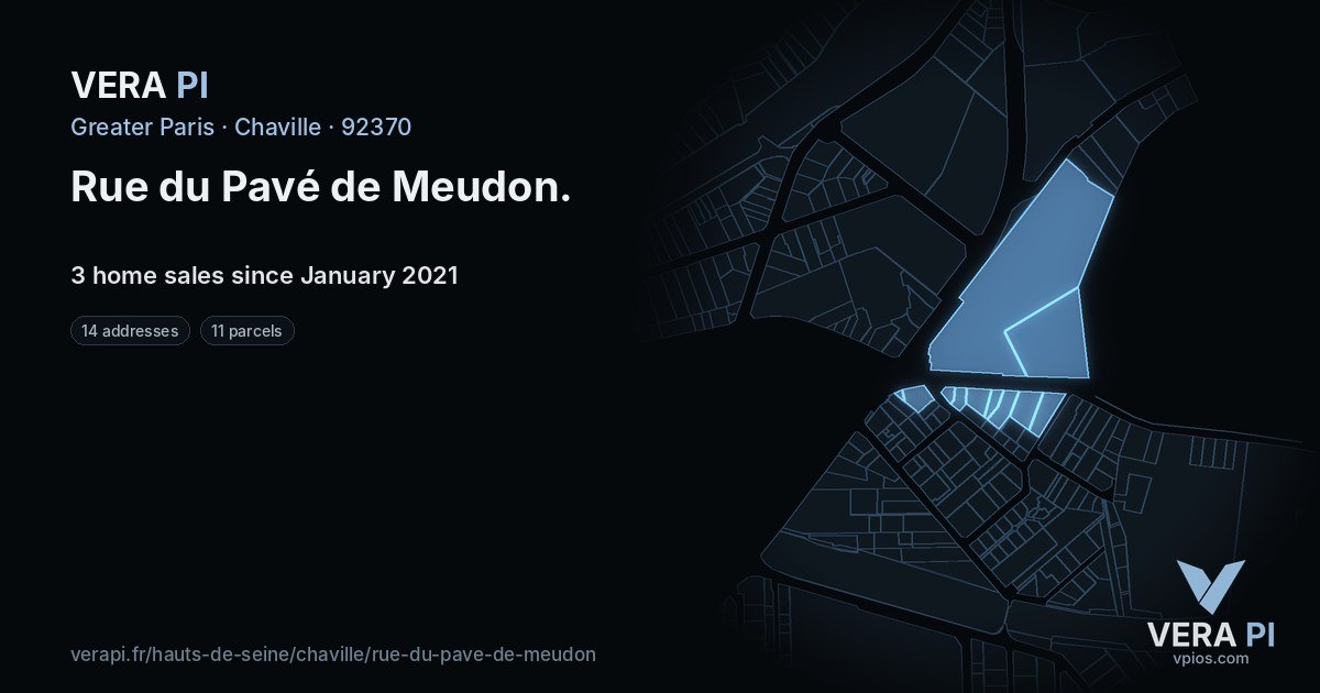 Rue du Pavé de Meudon, Chaville at night – every parcel coloured by the prices around it, the street's own parcels lit