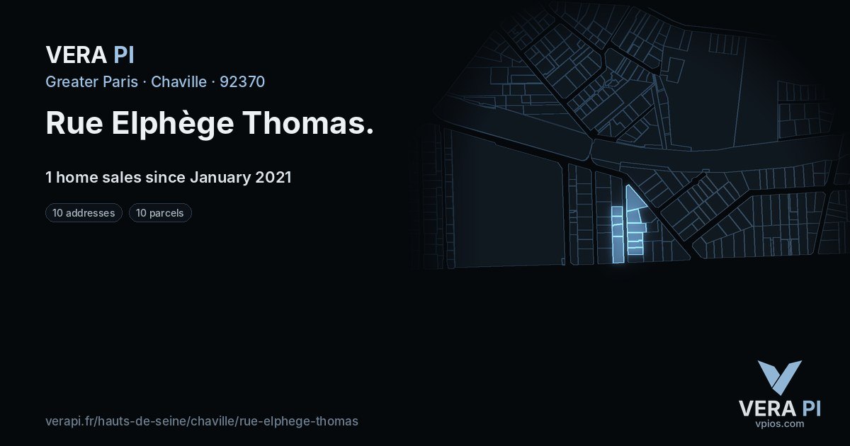 Rue Elphège Thomas, Chaville at night – every parcel coloured by the prices around it, the street's own parcels lit