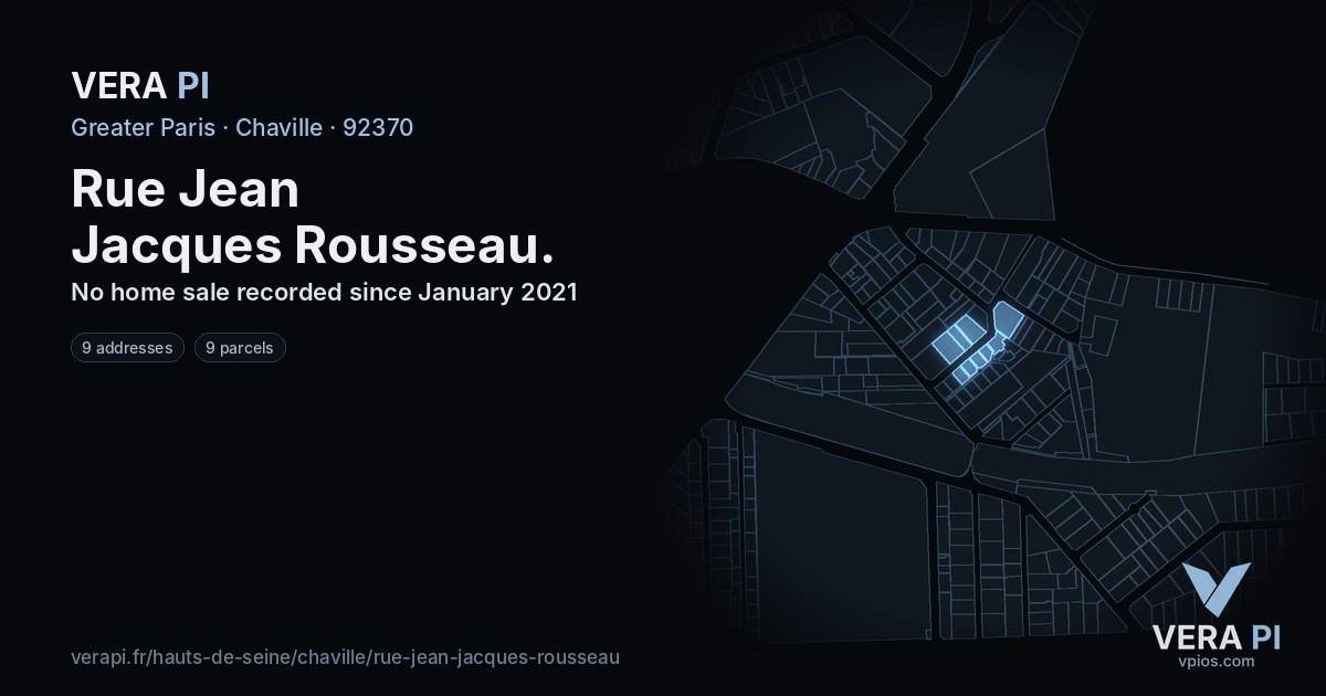 Rue Jean Jacques Rousseau, Chaville at night – every parcel coloured by the prices around it, the street's own parcels lit