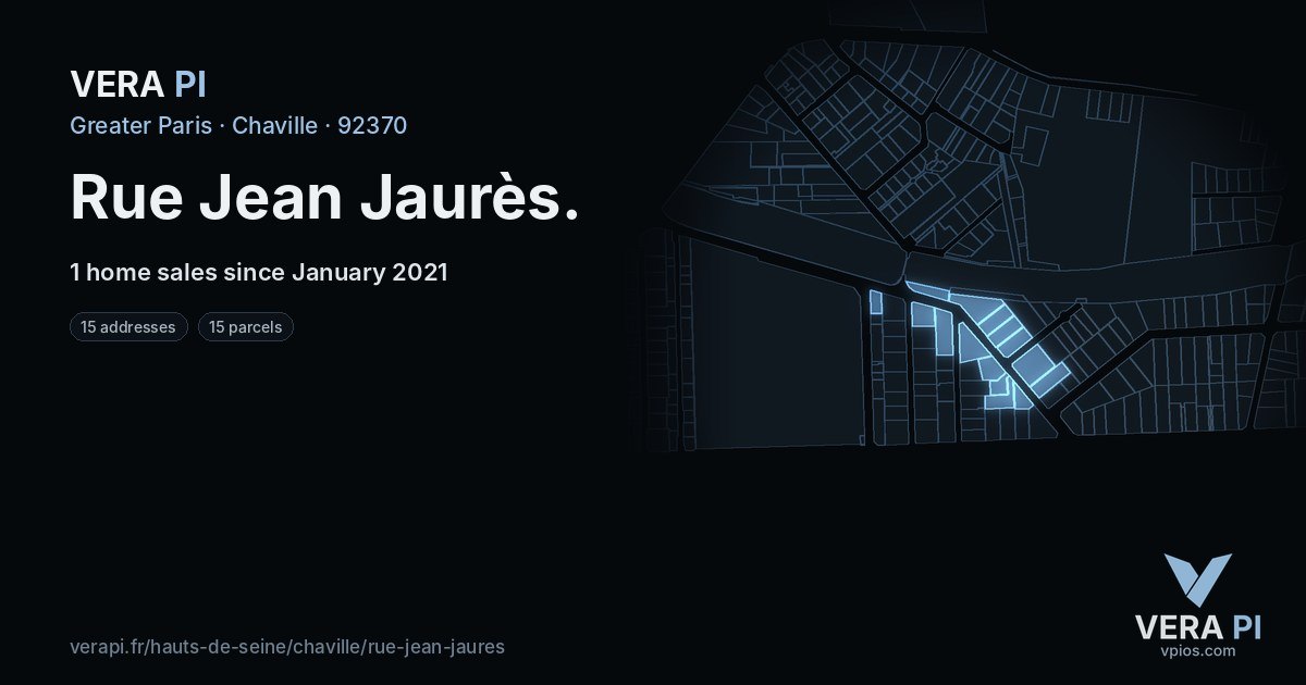 Rue Jean Jaurès, Chaville at night – every parcel coloured by the prices around it, the street's own parcels lit