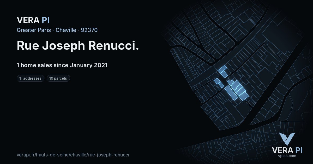 Rue Joseph Renucci, Chaville at night – every parcel coloured by the prices around it, the street's own parcels lit
