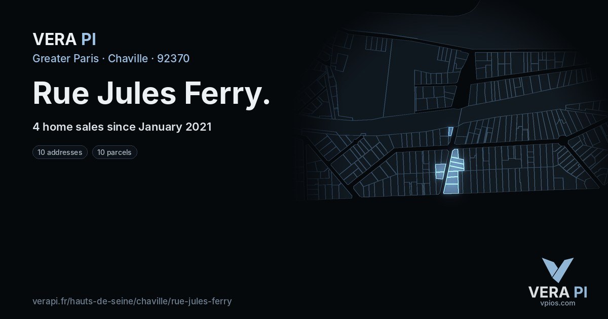 Rue Jules Ferry, Chaville at night – every parcel coloured by the prices around it, the street's own parcels lit