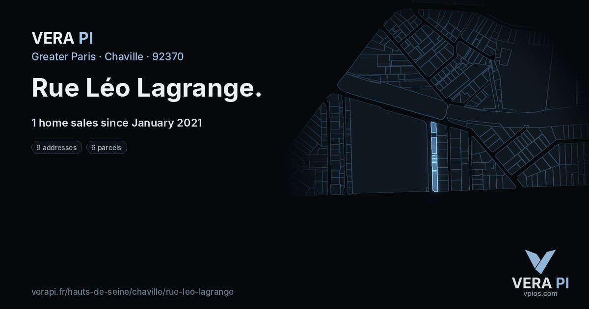 Rue Léo Lagrange, Chaville at night – every parcel coloured by the prices around it, the street's own parcels lit