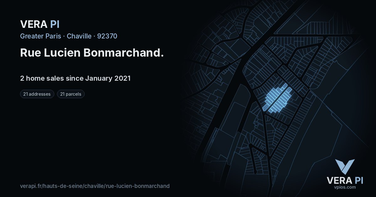 Rue Lucien Bonmarchand, Chaville at night – every parcel coloured by the prices around it, the street's own parcels lit