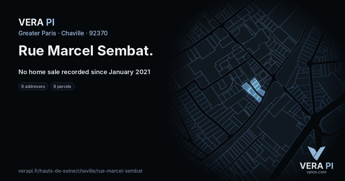 Rue Marcel Sembat, Chaville at night – every parcel coloured by the prices around it, the street's own parcels lit