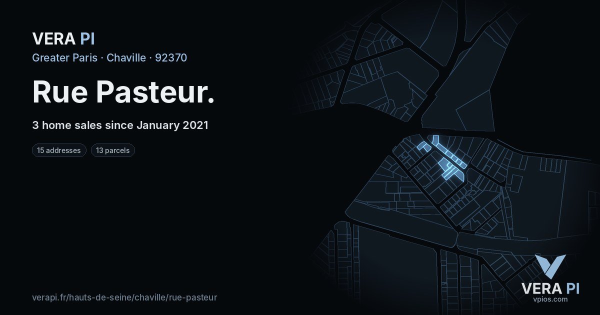 Rue Pasteur, Chaville at night – every parcel coloured by the prices around it, the street's own parcels lit
