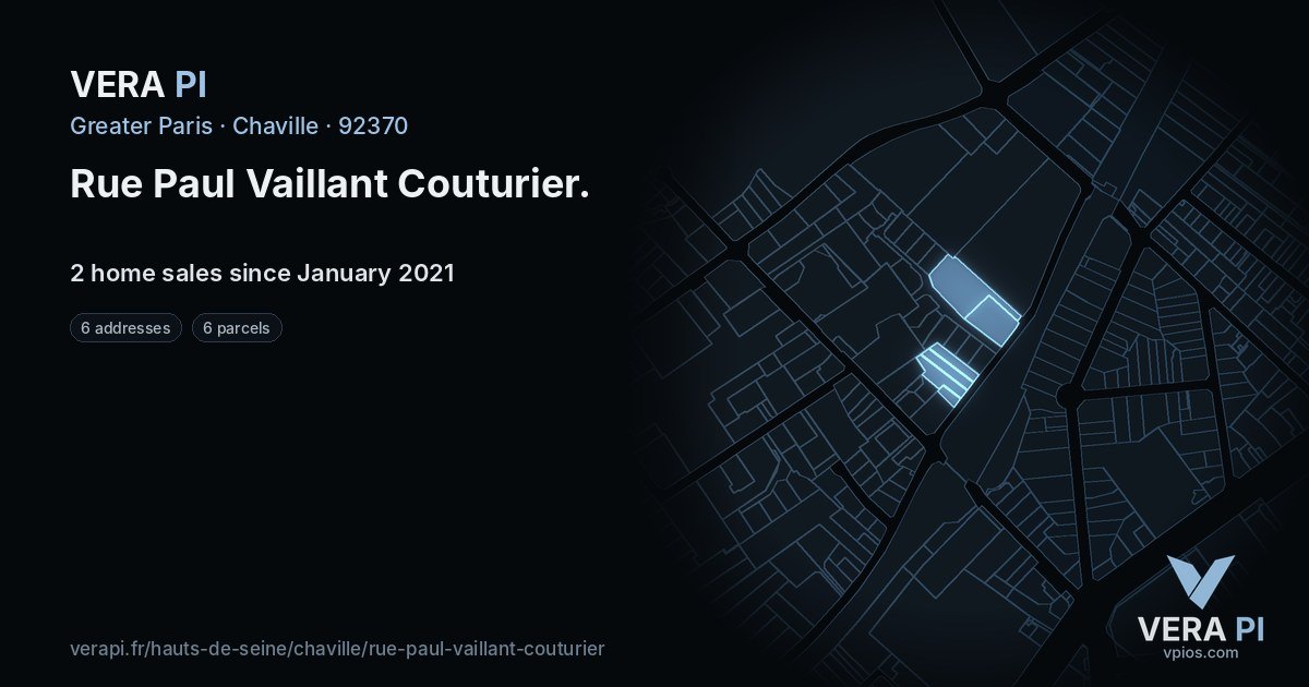 Rue Paul Vaillant Couturier, Chaville at night – every parcel coloured by the prices around it, the street's own parcels lit