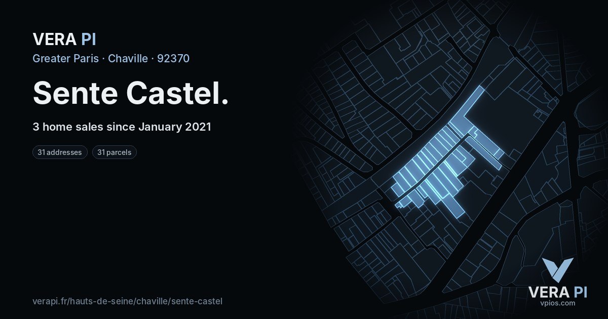 Sente Castel, Chaville at night – every parcel coloured by the prices around it, the street's own parcels lit