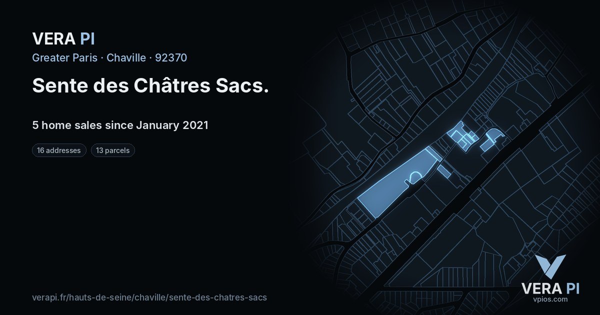 Sente des Châtres Sacs, Chaville at night – every parcel coloured by the prices around it, the street's own parcels lit