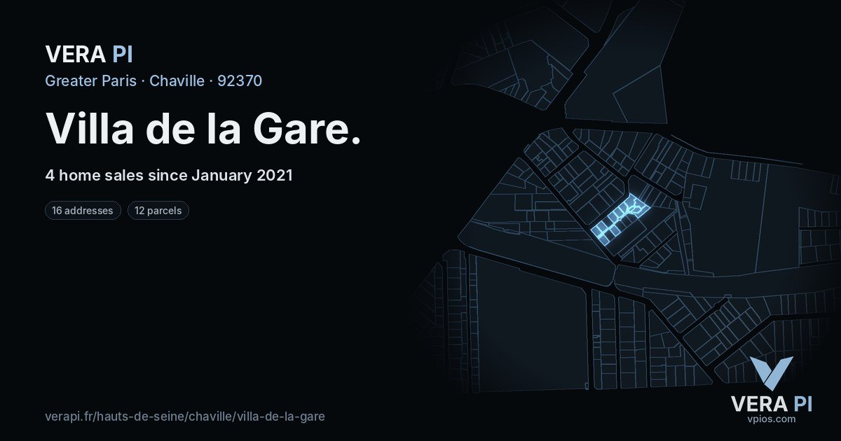 Villa de la Gare, Chaville at night – every parcel coloured by the prices around it, the street's own parcels lit