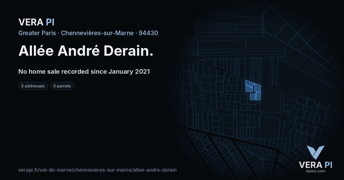 Allée André Derain, Chennevières-sur-Marne at night – every parcel coloured by the prices around it, the street's own parcels lit