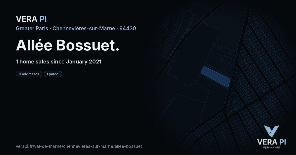 Allée Bossuet, Chennevières-sur-Marne at night – every parcel coloured by the prices around it, the street's own parcels lit