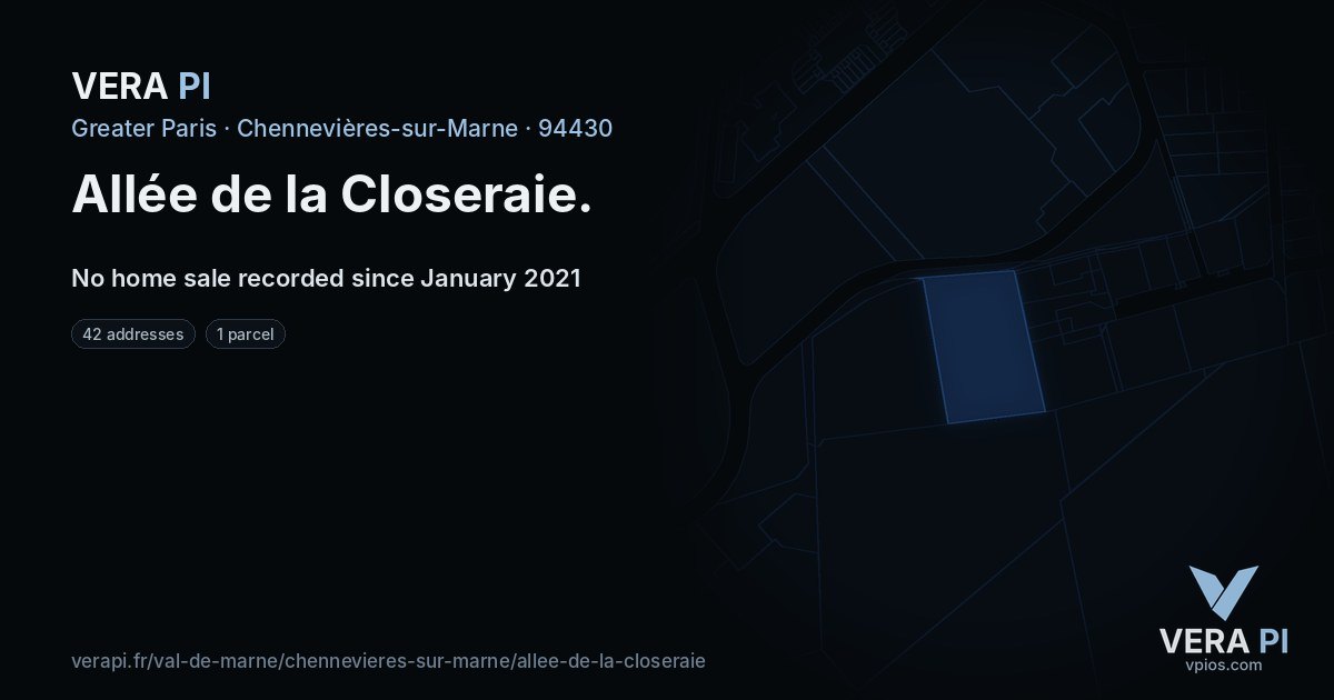 Allée de la Closeraie, Chennevières-sur-Marne at night – every parcel coloured by the prices around it, the street's own parcels lit