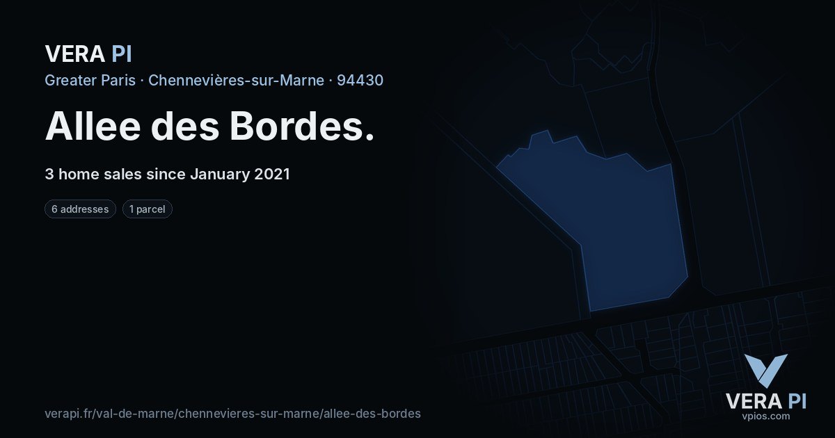 Allee des Bordes, Chennevières-sur-Marne at night – every parcel coloured by the prices around it, the street's own parcels lit