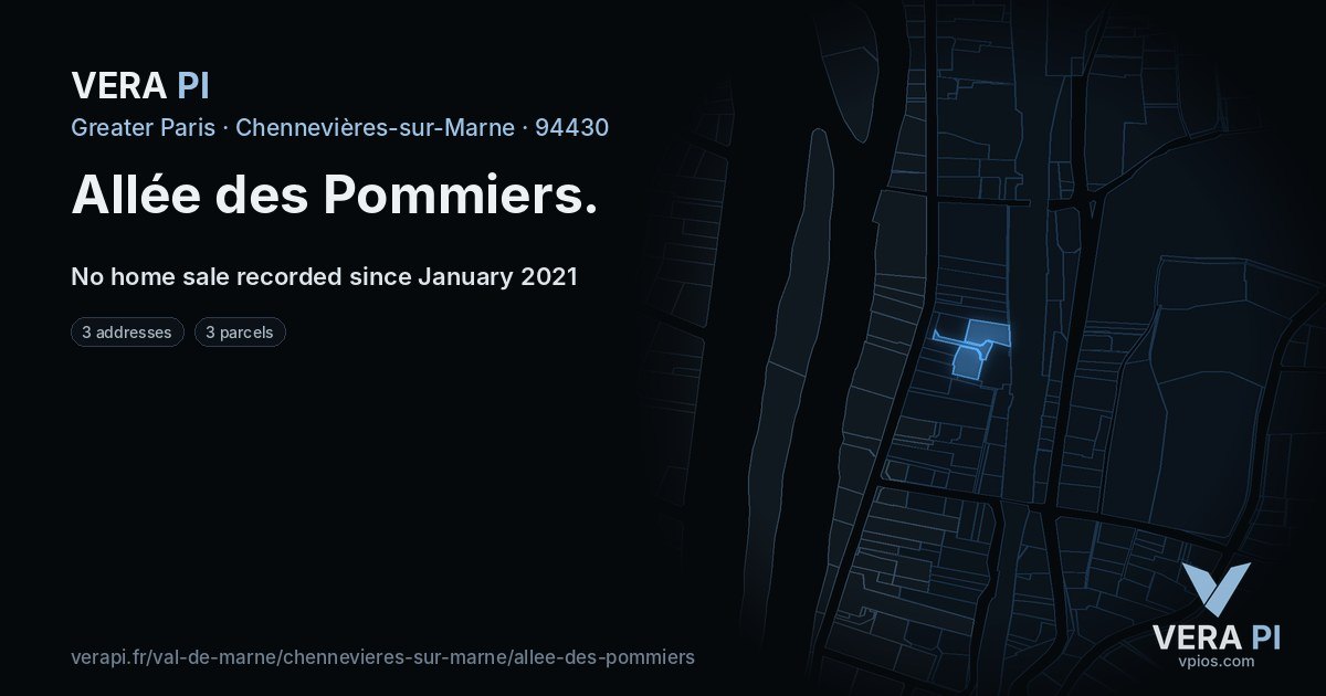 Allée des Pommiers, Chennevières-sur-Marne at night – every parcel coloured by the prices around it, the street's own parcels lit