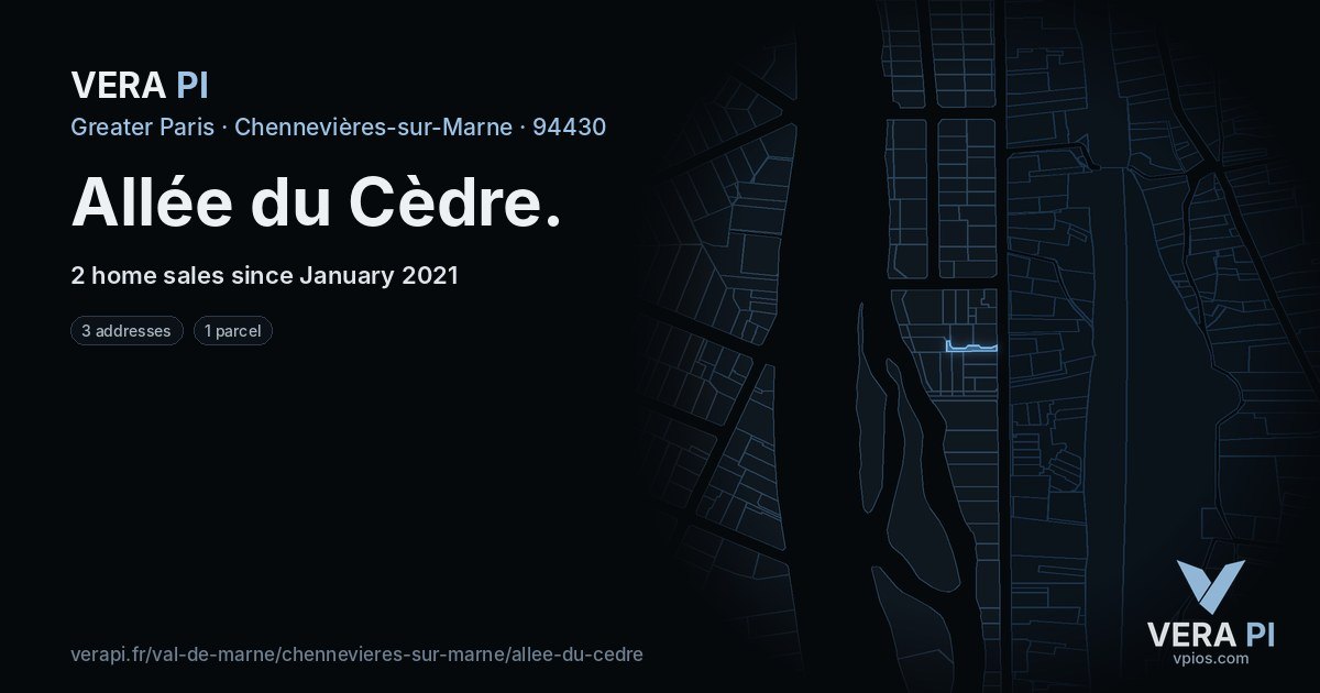 Allée du Cèdre, Chennevières-sur-Marne at night – every parcel coloured by the prices around it, the street's own parcels lit