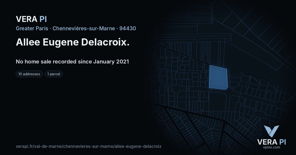 Allee Eugene Delacroix, Chennevières-sur-Marne at night – every parcel coloured by the prices around it, the street's own parcels lit