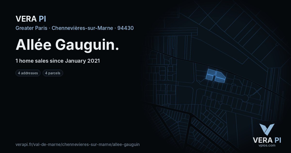 Allée Gauguin, Chennevières-sur-Marne at night – every parcel coloured by the prices around it, the street's own parcels lit