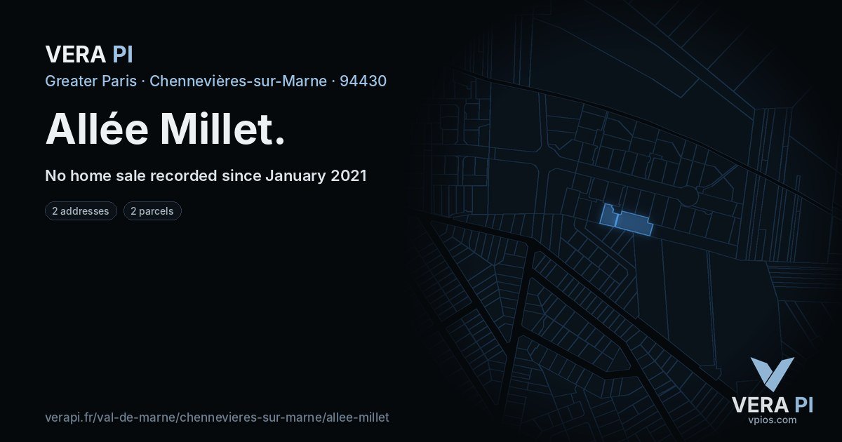 Allée Millet, Chennevières-sur-Marne at night – every parcel coloured by the prices around it, the street's own parcels lit