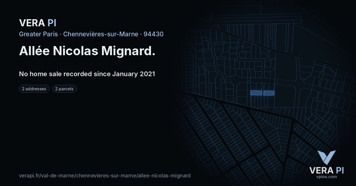 Allée Nicolas Mignard, Chennevières-sur-Marne at night – every parcel coloured by the prices around it, the street's own parcels lit