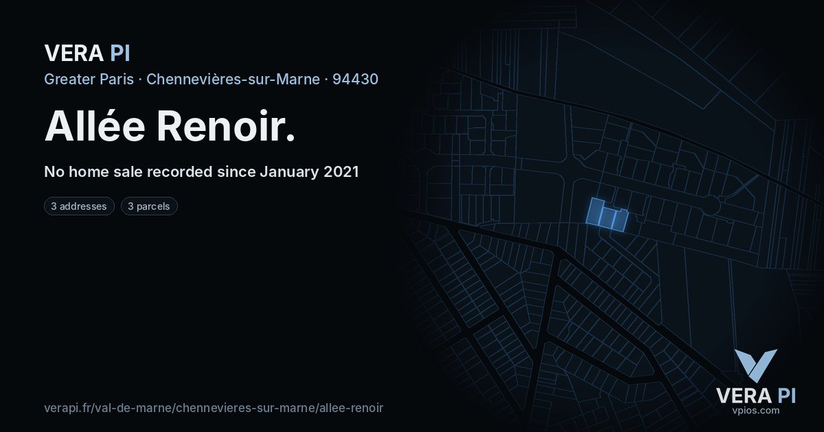 Allée Renoir, Chennevières-sur-Marne at night – every parcel coloured by the prices around it, the street's own parcels lit