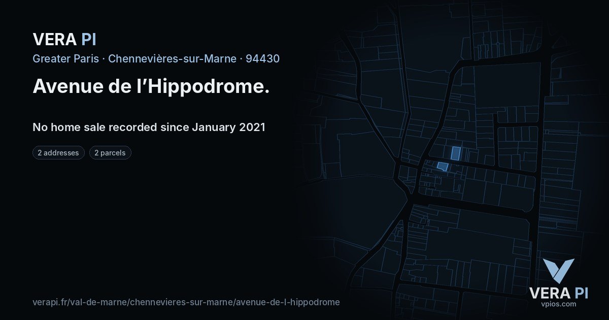 Avenue de l’Hippodrome, Chennevières-sur-Marne at night – every parcel coloured by the prices around it, the street's own parcels lit