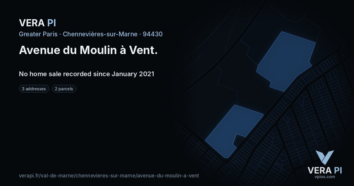 Avenue du Moulin à Vent, Chennevières-sur-Marne at night – every parcel coloured by the prices around it, the street's own parcels lit
