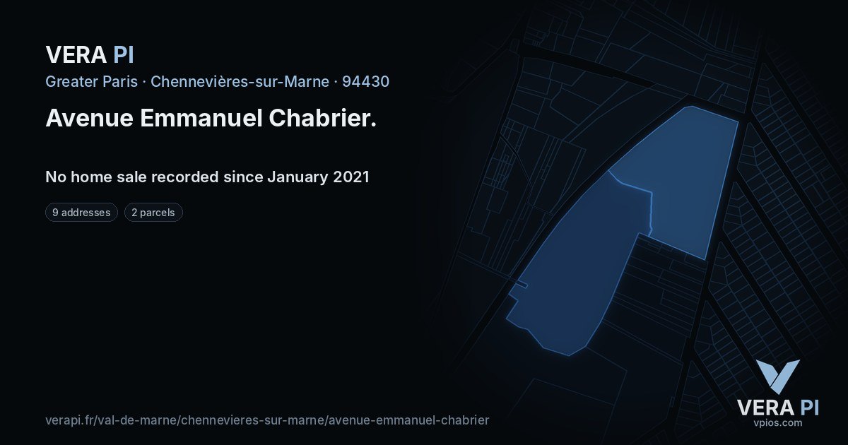 Avenue Emmanuel Chabrier, Chennevières-sur-Marne at night – every parcel coloured by the prices around it, the street's own parcels lit