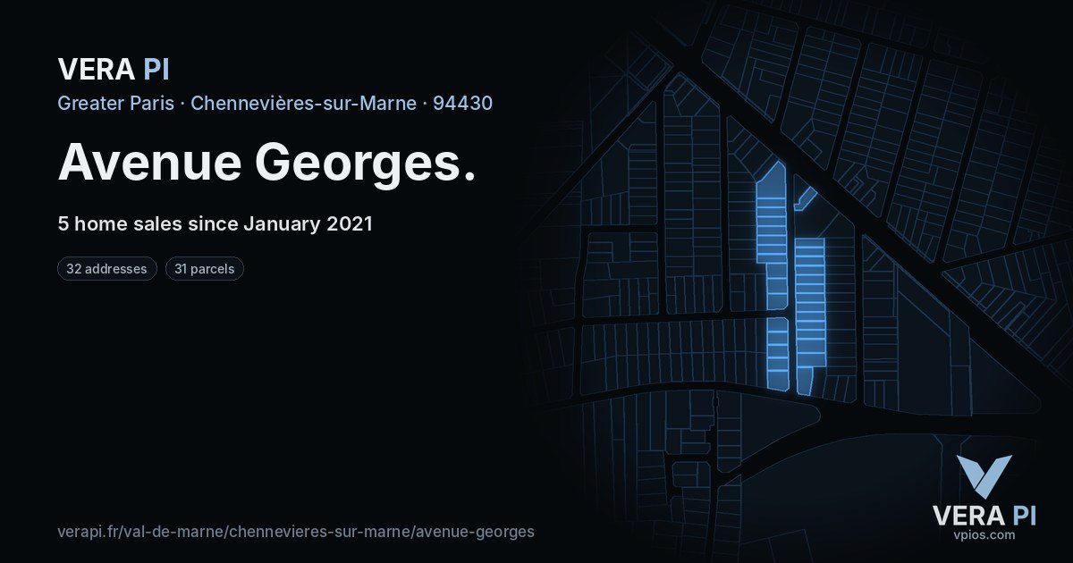 Avenue Georges, Chennevières-sur-Marne at night – every parcel coloured by the prices around it, the street's own parcels lit