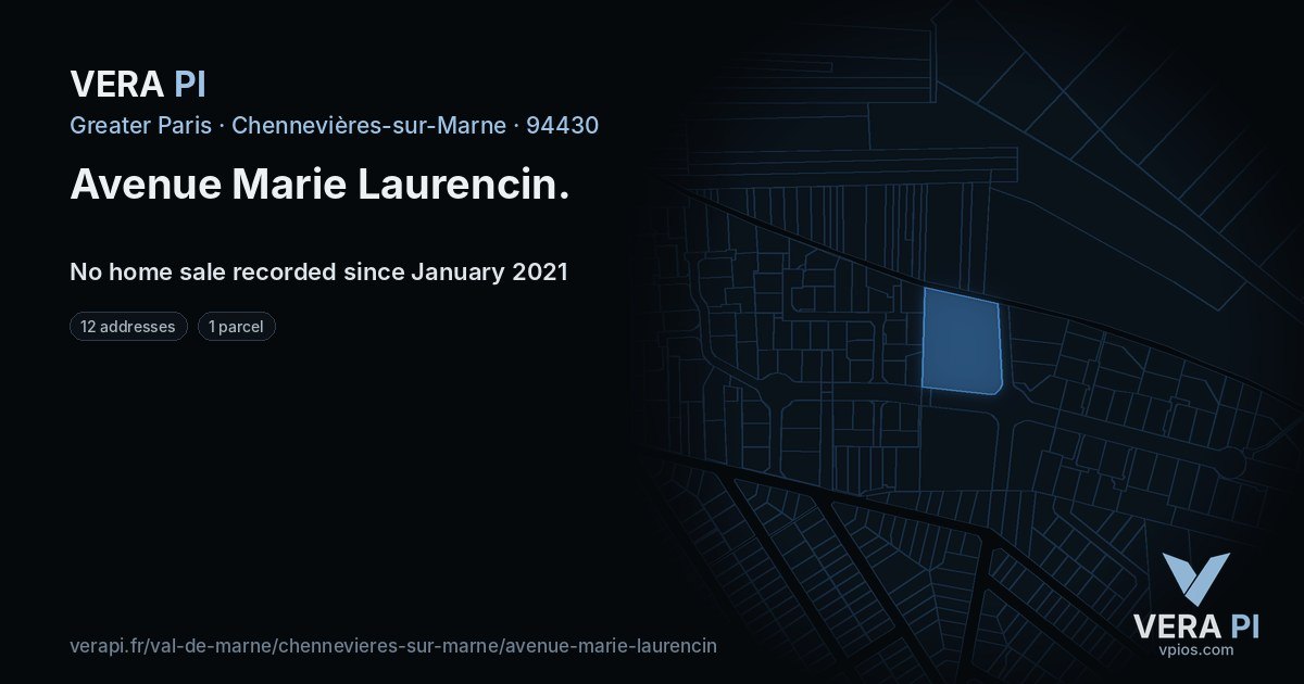 Avenue Marie Laurencin, Chennevières-sur-Marne at night – every parcel coloured by the prices around it, the street's own parcels lit
