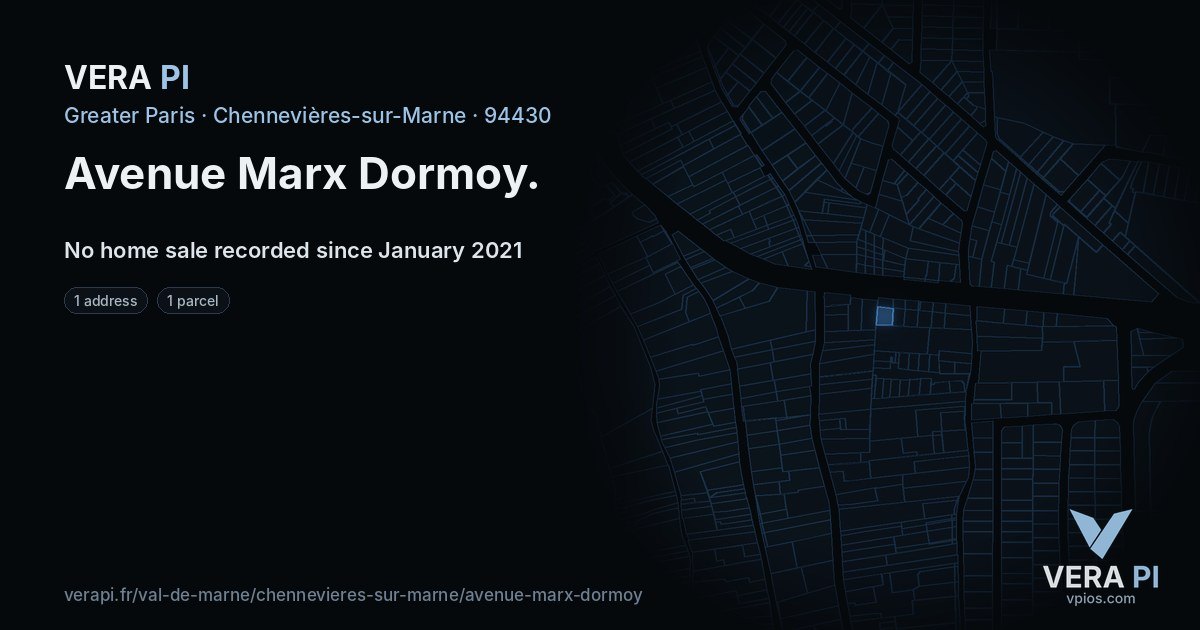 Avenue Marx Dormoy, Chennevières-sur-Marne at night – every parcel coloured by the prices around it, the street's own parcels lit