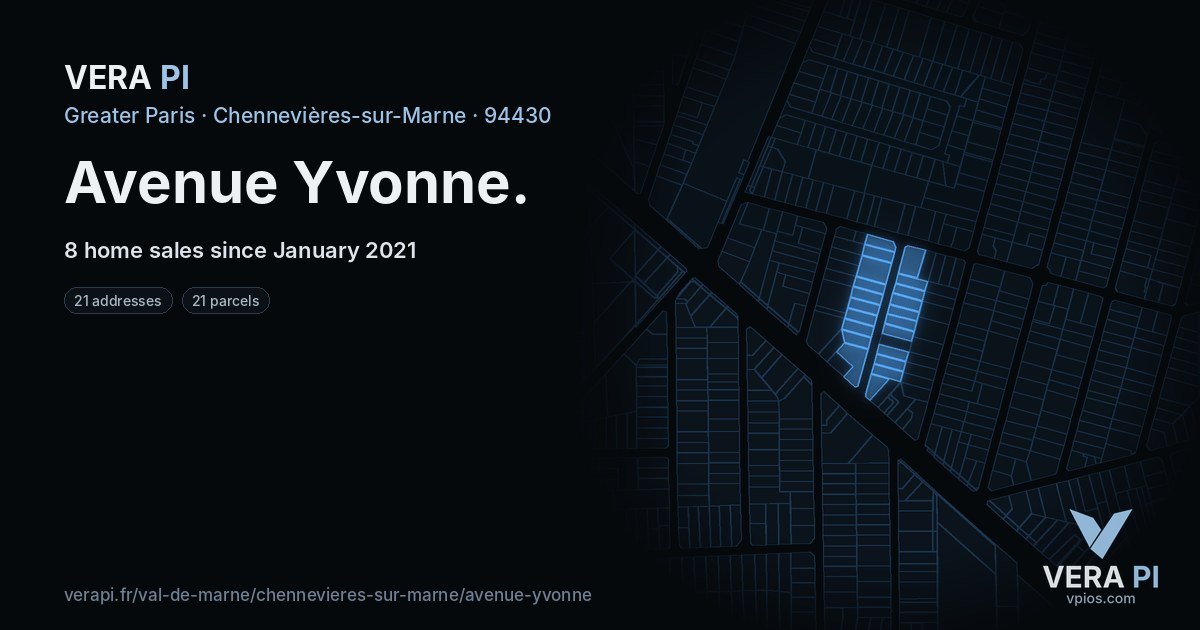 Avenue Yvonne, Chennevières-sur-Marne at night – every parcel coloured by the prices around it, the street's own parcels lit