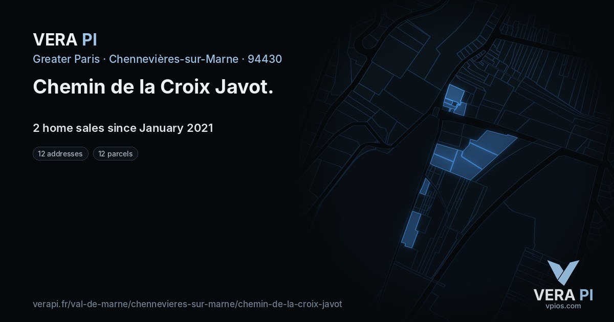 Chemin de la Croix Javot, Chennevières-sur-Marne at night – every parcel coloured by the prices around it, the street's own parcels lit